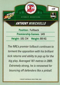 2006 Select Accolade #129 Anthony Minichiello Back